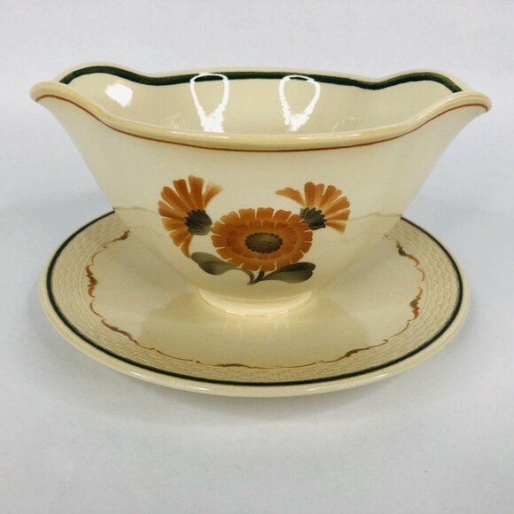Royal Copenhagen Zinnia Gravy Boat Fajance Attached Underplate Sauce Dish Denmar - Picture 2 of 12